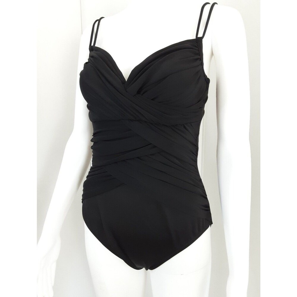Magicsuit Black Ruched Crossover One-Piece Swimsuit Sz 10